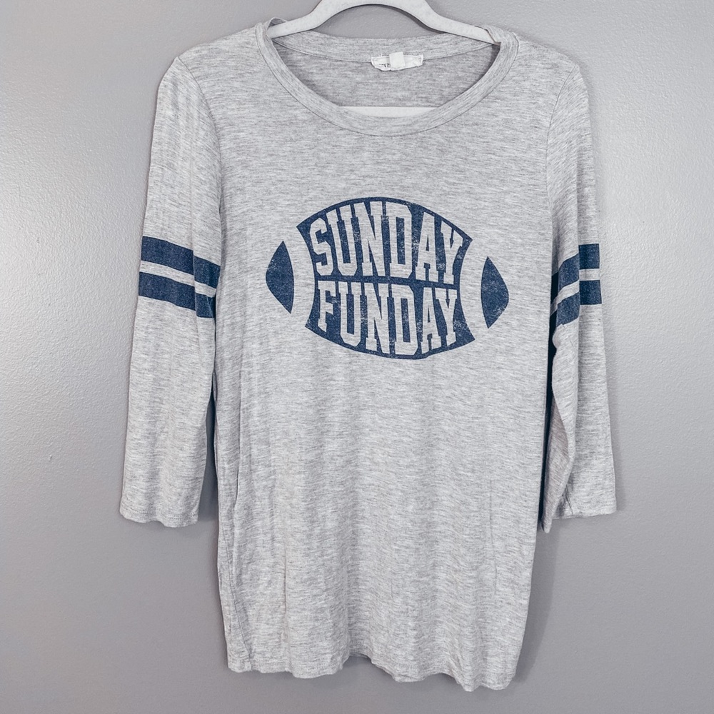 These Three Boutique- Small Gray and Blue Sunday Funday 3/4 Sleeves T- Shirt
